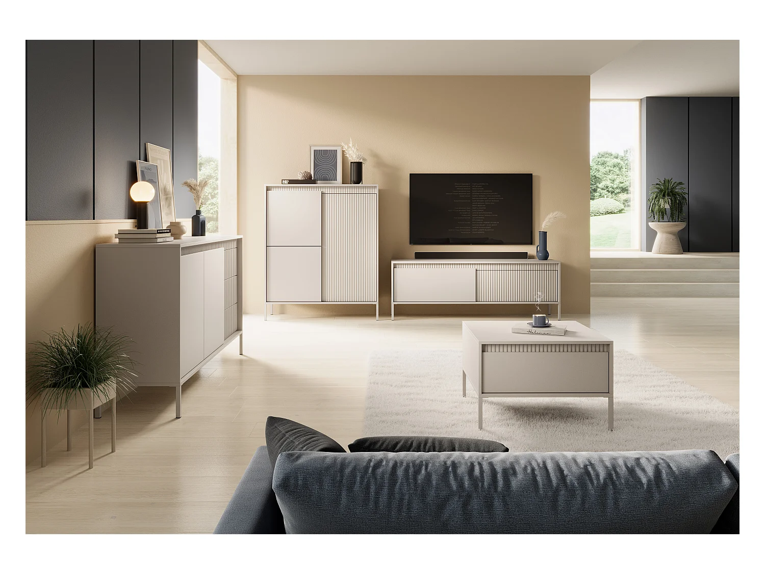 Cômoda: 3 Portas, Caxemira, 123,4 x 103,5 x 39,5 cm