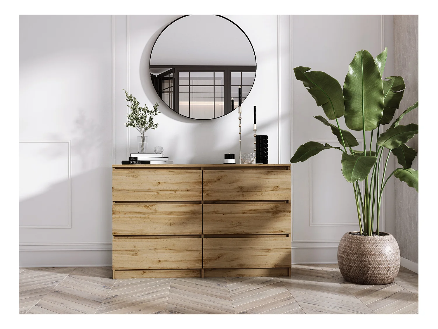 Cómoda de 6 cajones: Roble Wotan, 120 x 39 x 79 cm