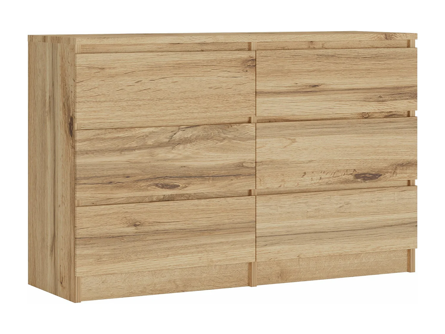 Commode 6 Tiroirs : Chêne Wotan, 120 x 39 x 79 cm