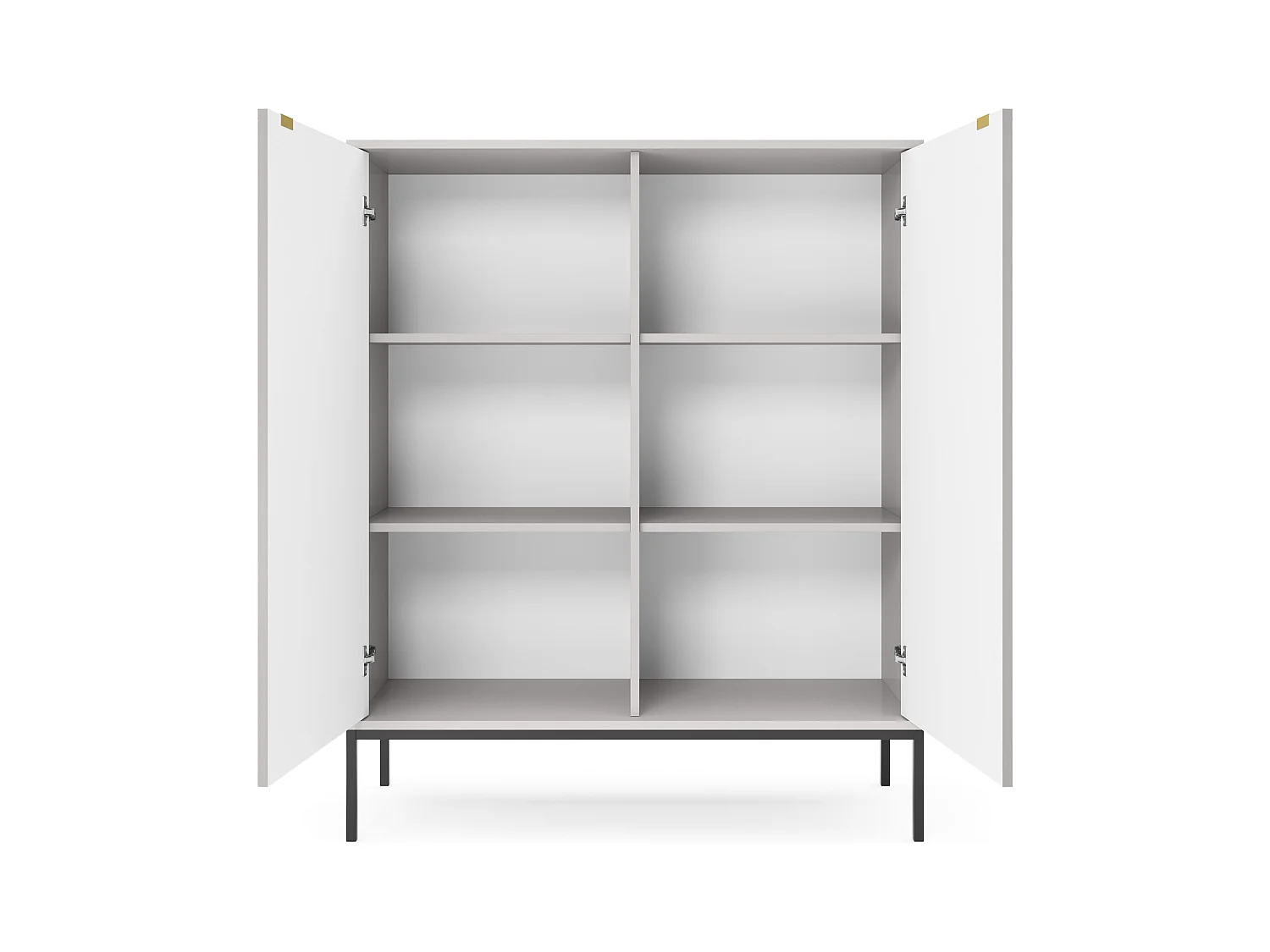 Kommode: 2 Türen, Grau, Schwarz, 104 x 125 x 39 cm, goldene Griffe