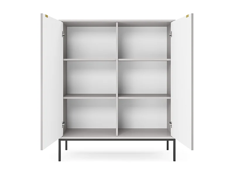 Commode : 2 Portes, Gris, Noir, 104 x 125 x 39 cm, poignées dorées