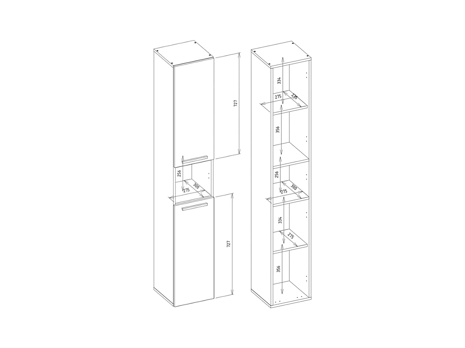 Meuble de salle de bain, Blanc Mat / Blanc Brillant, 30 x 174 x 30 cm