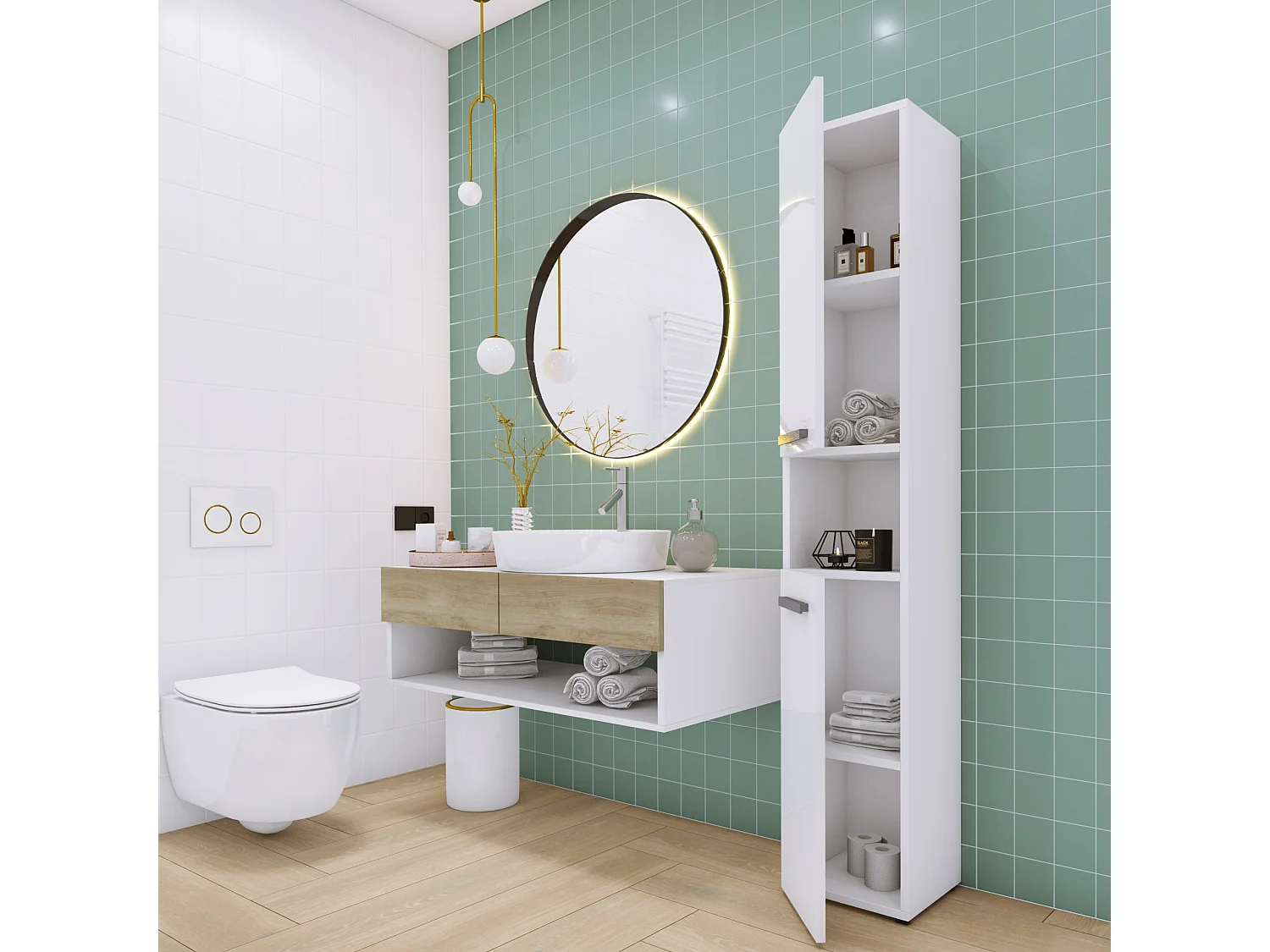 Meble łazienkowe, Biały matowy / Biały błyszczący, 30 x 174 x 30 cm