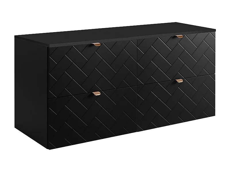 Meuble de salle de bain, Noir Mat, 120 x 57 x 46 cm, poignées dorées