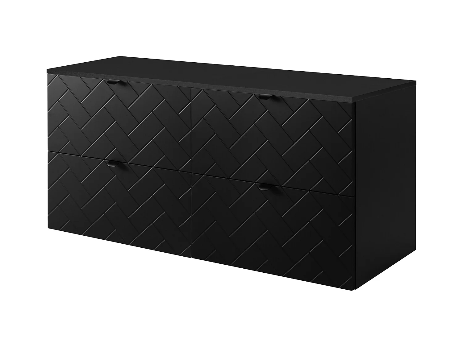 Meuble de salle de bain, Noir Mat, 120 x 57 x 46 cm, poignées noires