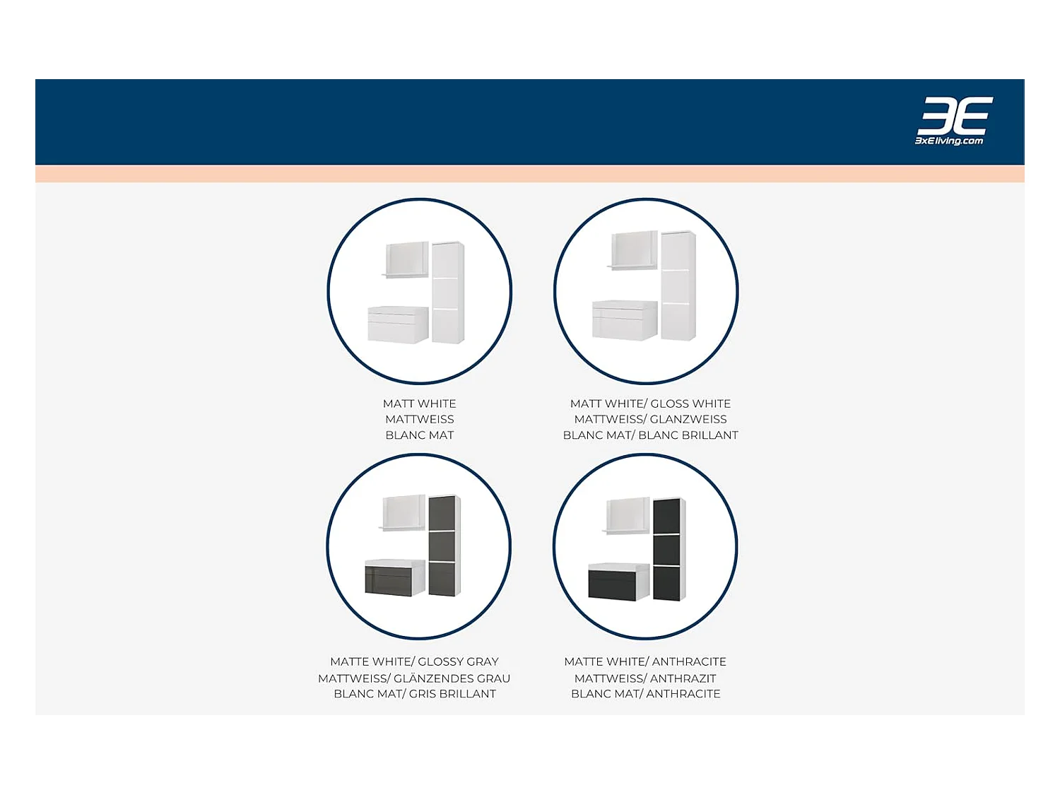 Ensemble meuble salle de bain, Blanc Mat, Antracite, 90 x 110 cm
