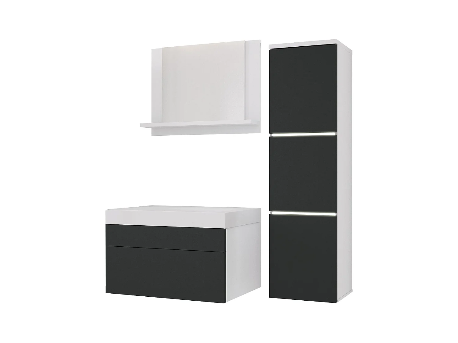 Ensemble meuble salle de bain, Blanc Mat, Antracite, 90 x 110 cm
