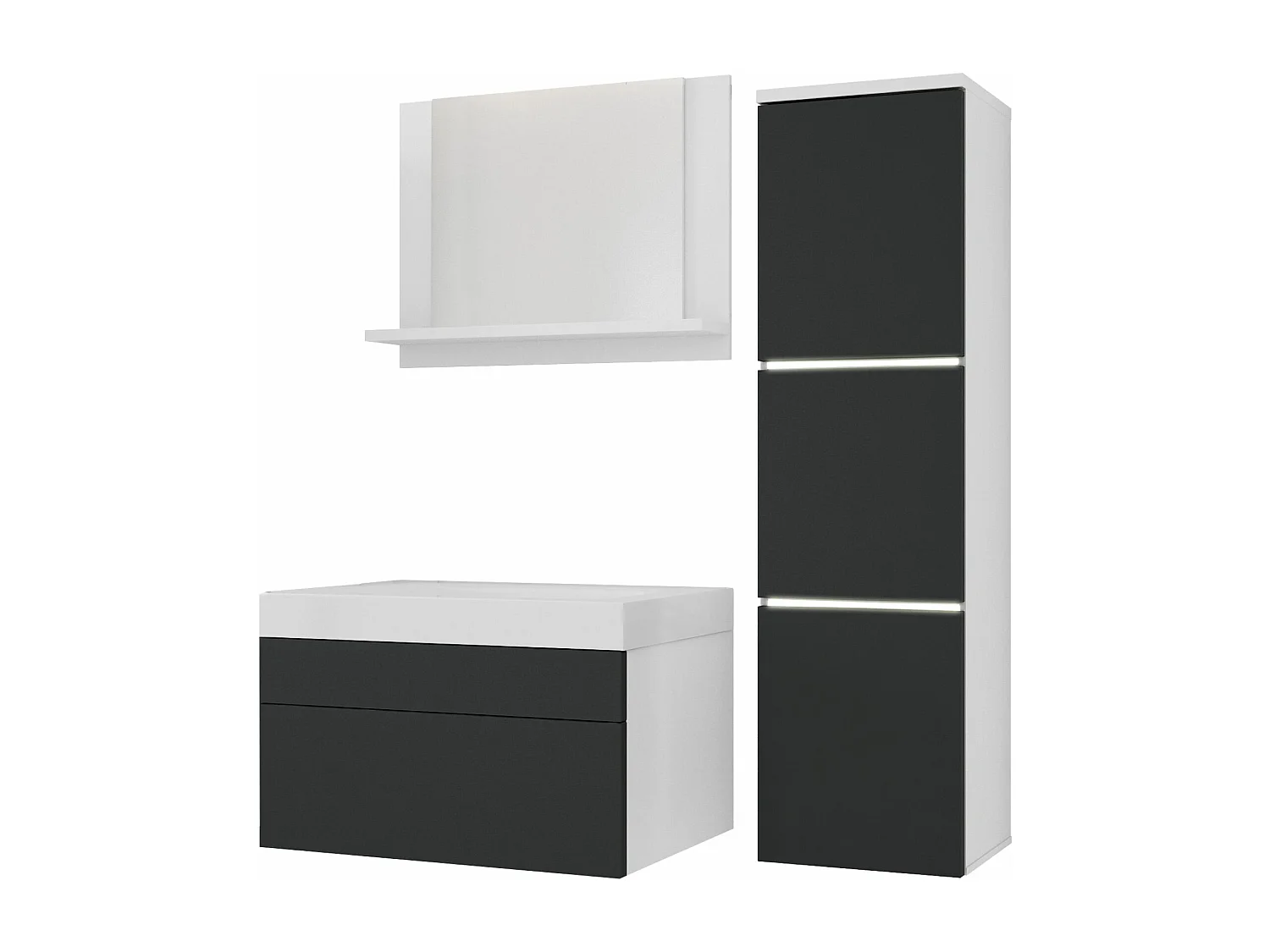 Set mobili da bagno, Bianco Opaco, Antracite, 90 x 110 cm