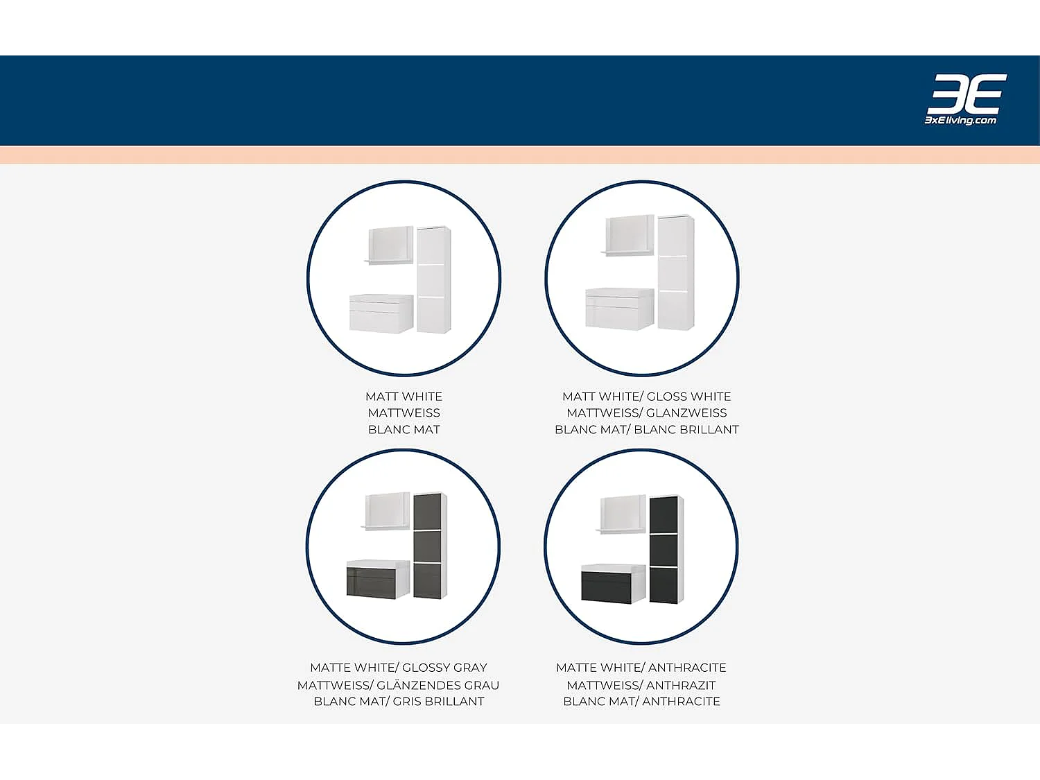 Ensemble meuble salle de bain, Blanc Mat, Antracite, 90 x 110 cm