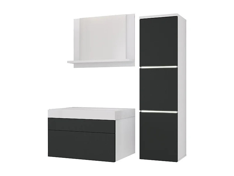 Set mobili da bagno, Bianco Opaco, Antracite, 90 x 110 cm