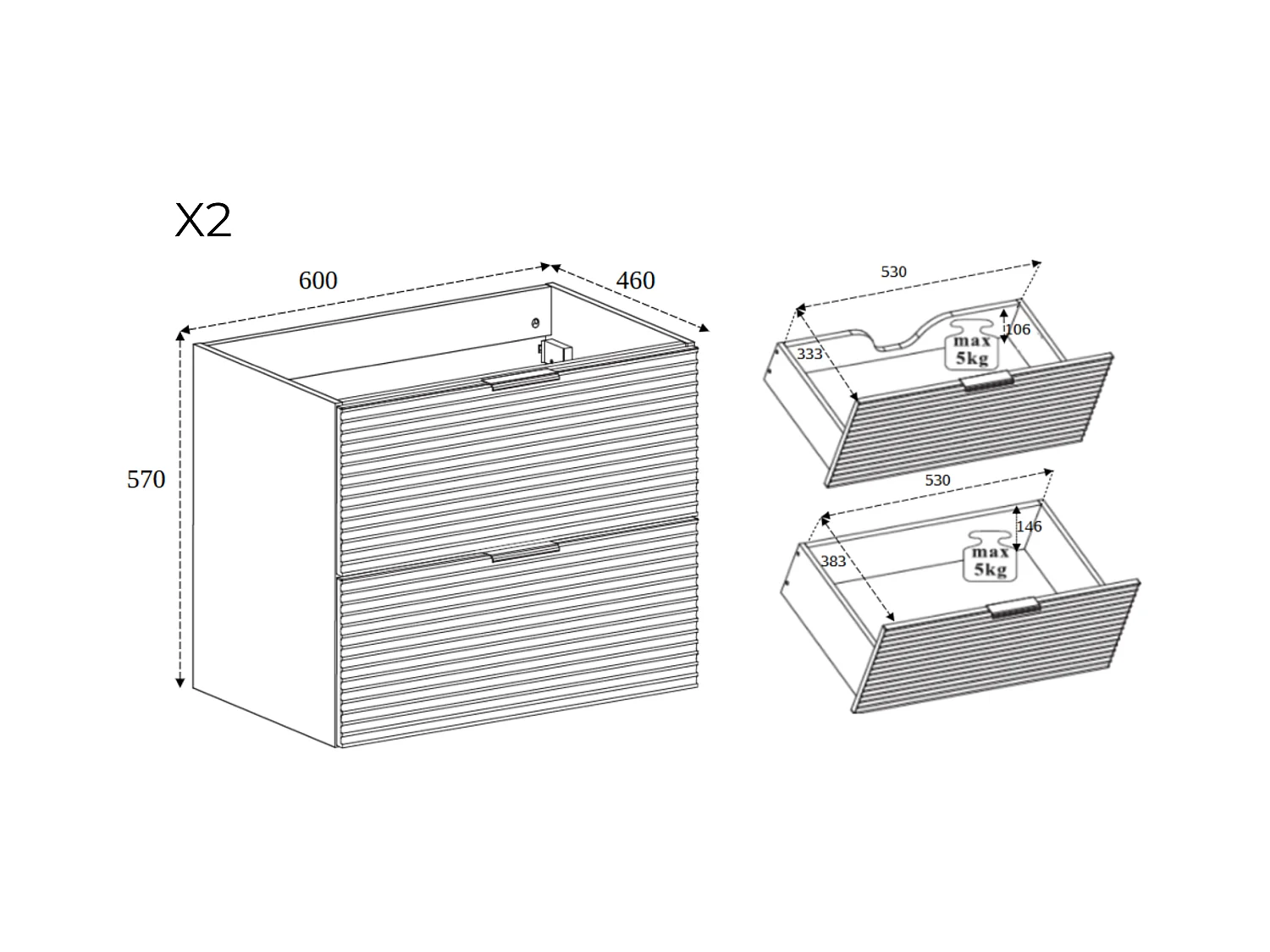 Meuble de salle de bain, Noir Mat, 120 x 57 x 46 cm