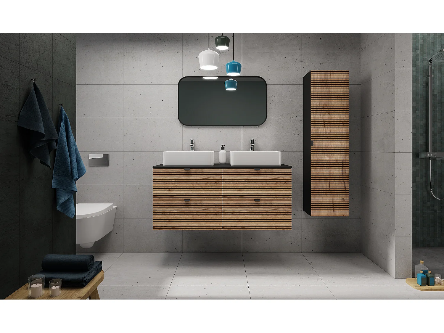 Meuble de salle de bain, Noir Mat, 120 x 57 x 46 cm