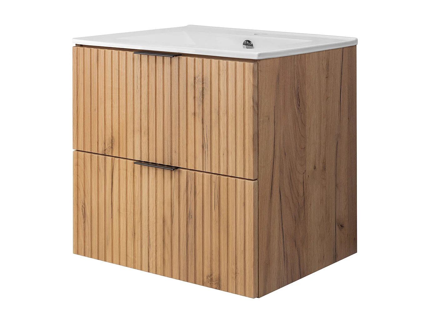 Meuble vasque, Chêne Craft, 60 x 57 x 46 cm, poignée noire, sans plateau