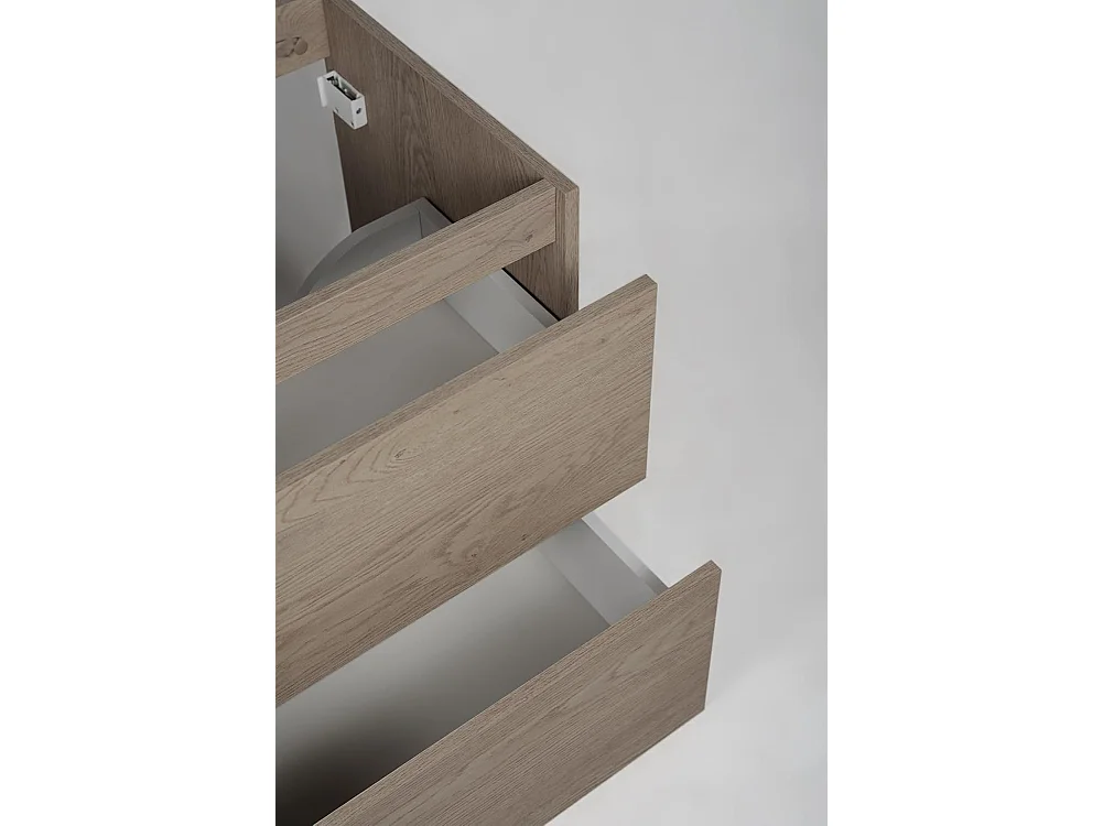 Meuble de salle de bain 60 cm avec plan de travail supérieur + pieds meuble, Couleur: Chêne Foncé, 60 x 46 x 80,7 cm