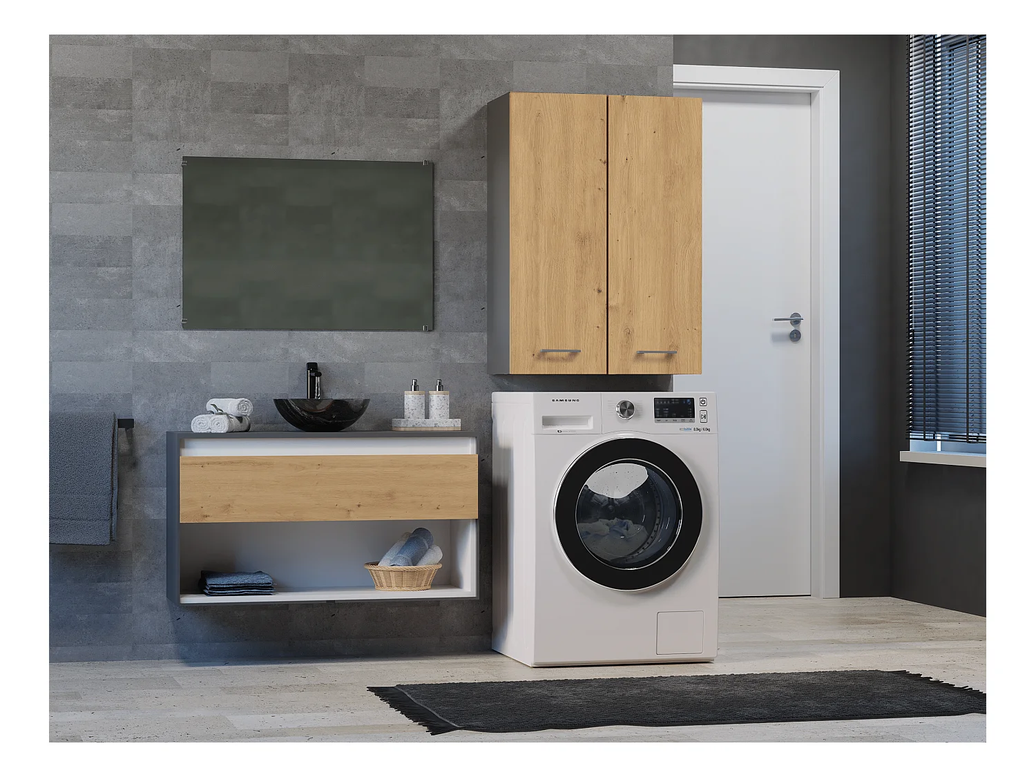 Armário para máquina de lavar, 30 x 64 x 90 cm, Antracite / Carvalho Artesanal