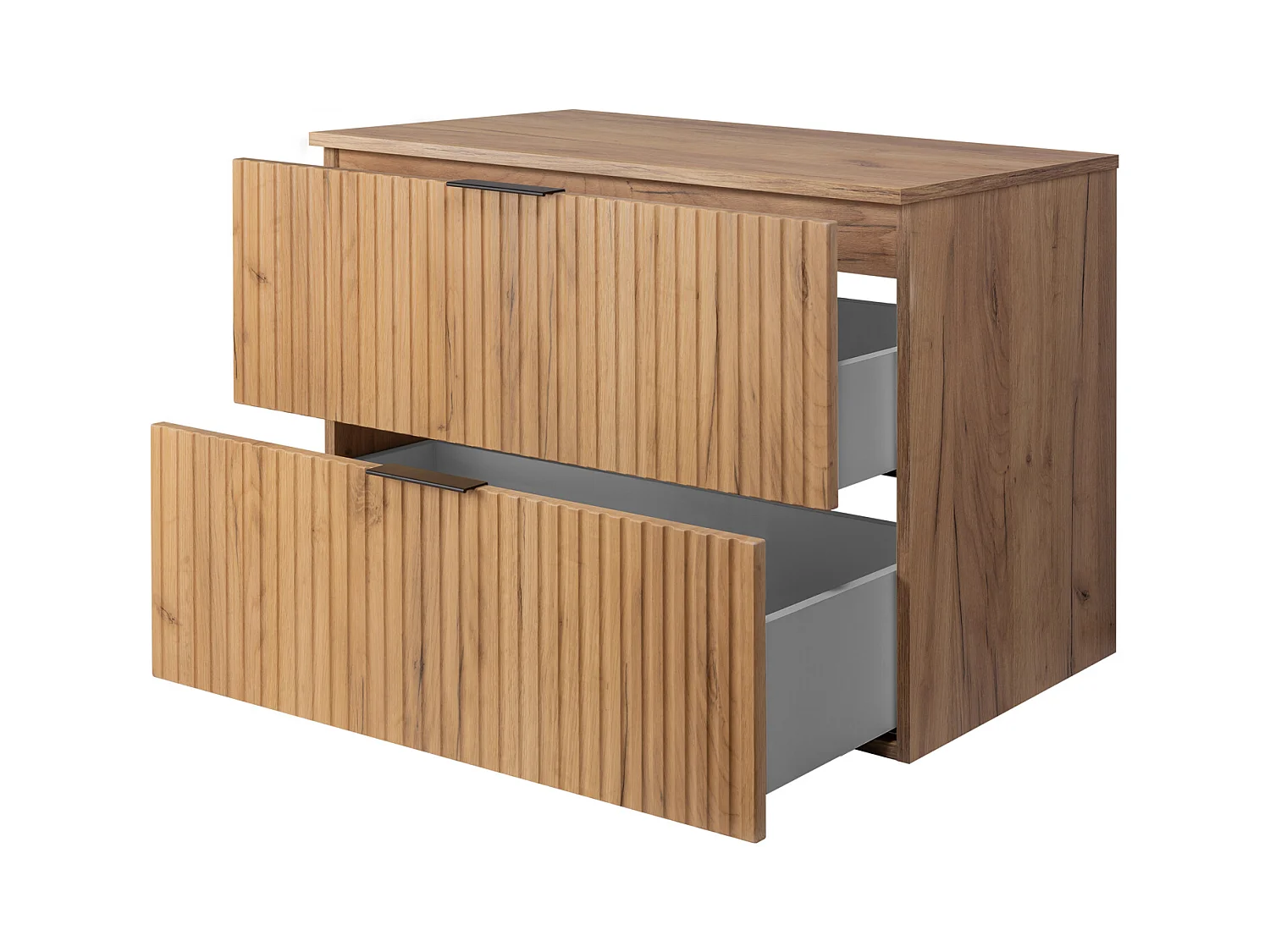 Meuble vasque, Chêne Craft, 80 x 57 x 46 cm, poignée noire + Plan de travail