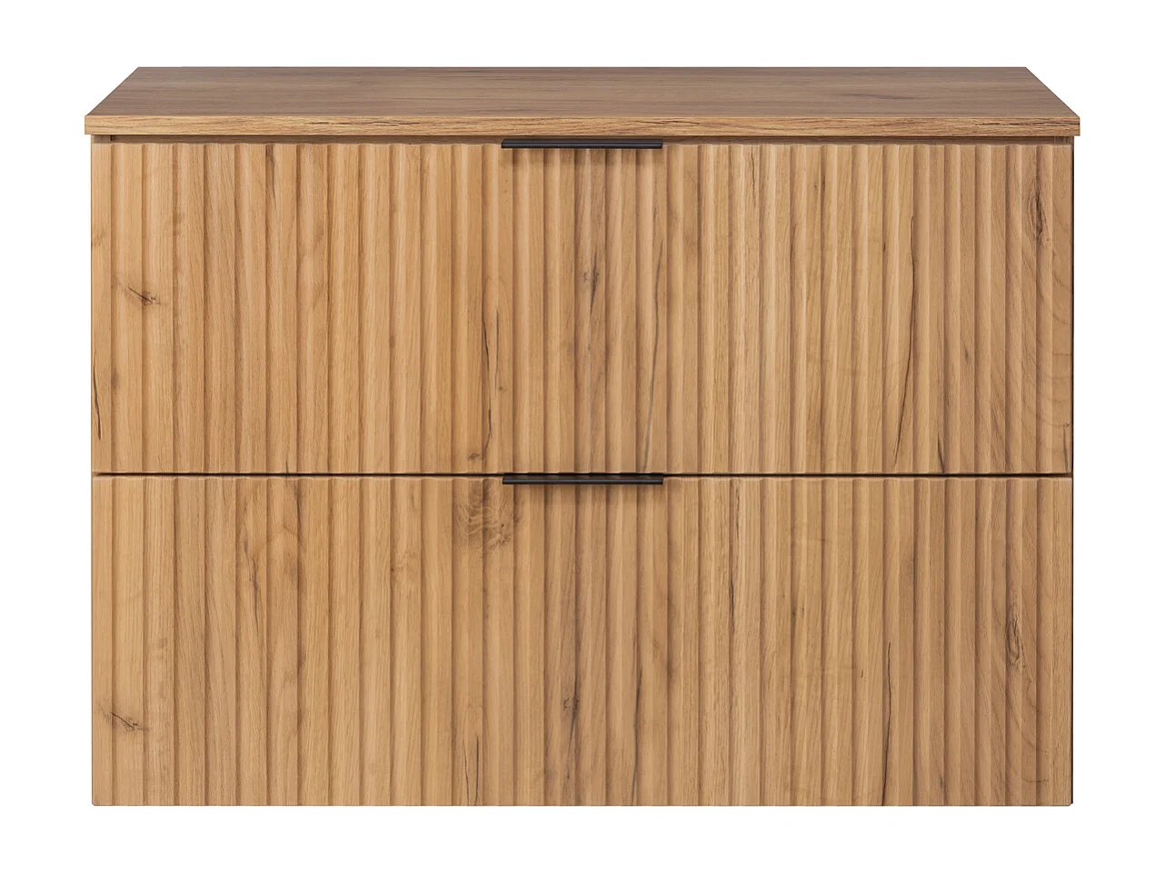 Meuble vasque, Chêne Craft, 80 x 57 x 46 cm, poignée noire + Plan de travail