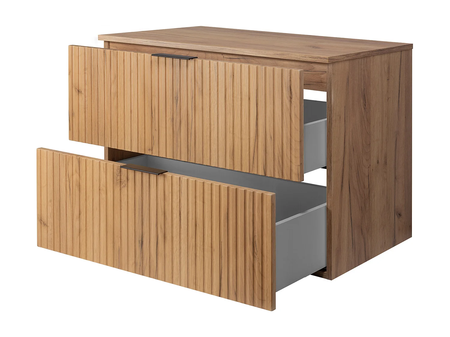 Meuble vasque, Chêne Craft, 80 x 57 x 46 cm, poignée noire + Plan de travail