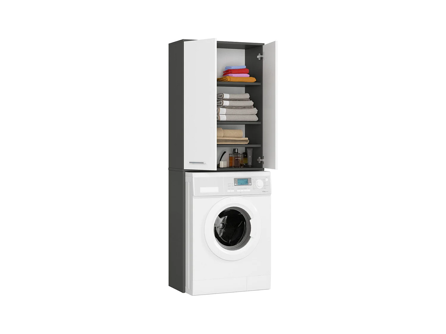 Schrank über der Waschmaschine mit langer Tür in GRAU/WEISS, 64 x 31 x 180 cm