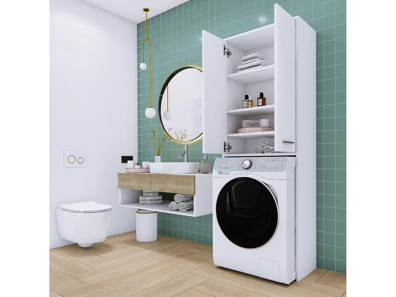 Mobile sopra lavatrice con anta lunga GRIGIO/BIANCO, 64 x 31 x 180 cm