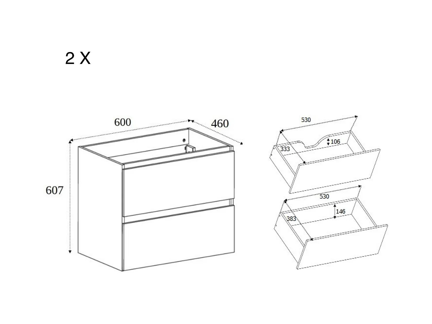 Meuble de salle de bain 140 cm (2 X 60 + 20) + pieds meuble, Couleur: Chêne Foncé, 140 x 77 x 46 cm, sans plan de travail