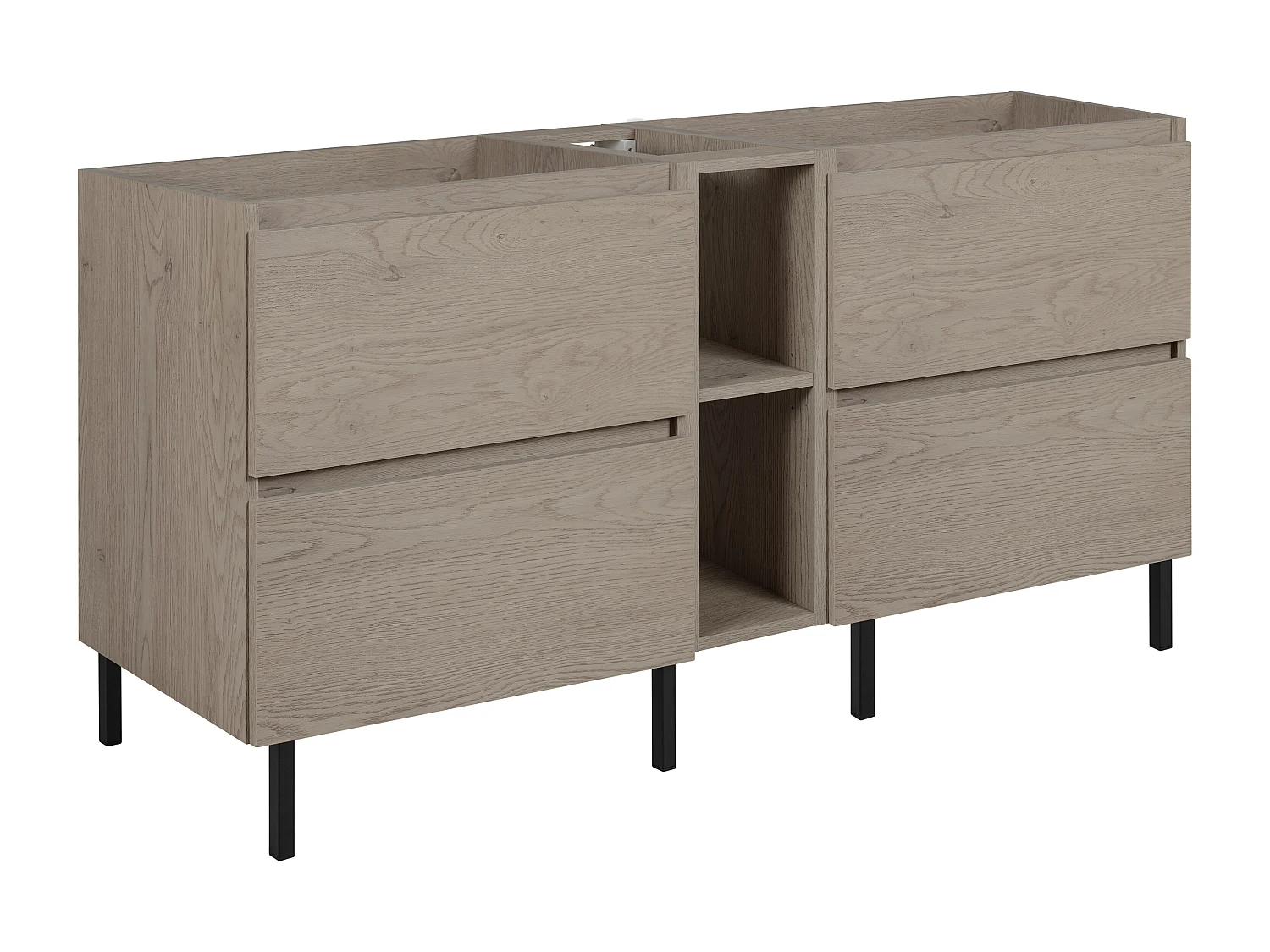 Meuble de salle de bain 140 cm (2 X 60 + 20) + pieds meuble, Couleur: Chêne Foncé, 140 x 46 x 80,7 cm, sans plan de travail