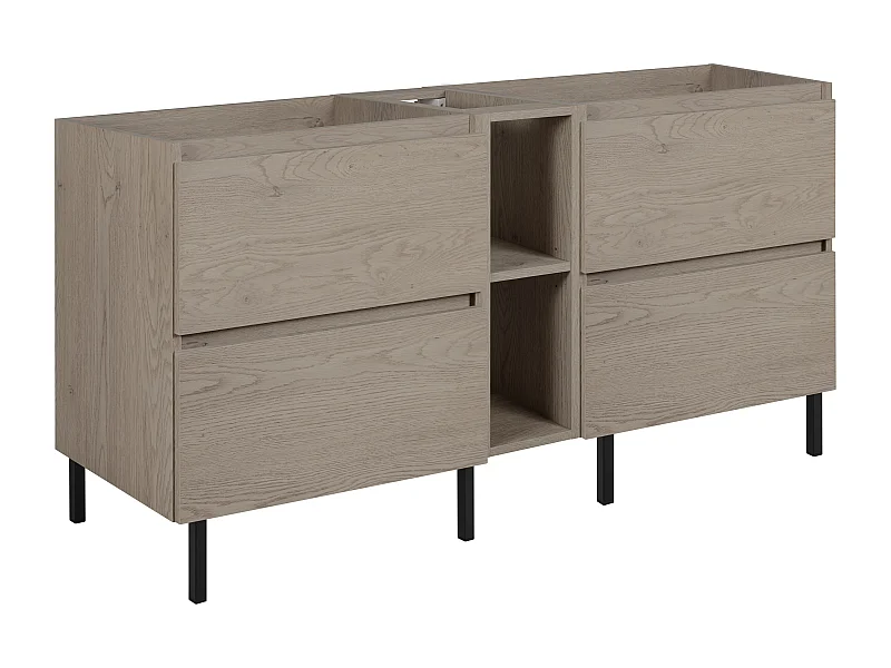 Meuble de salle de bain 140 cm (2 X 60 + 20) + pieds meuble, Couleur: Chêne Foncé, 140 x 77 x 46 cm, sans plan de travail