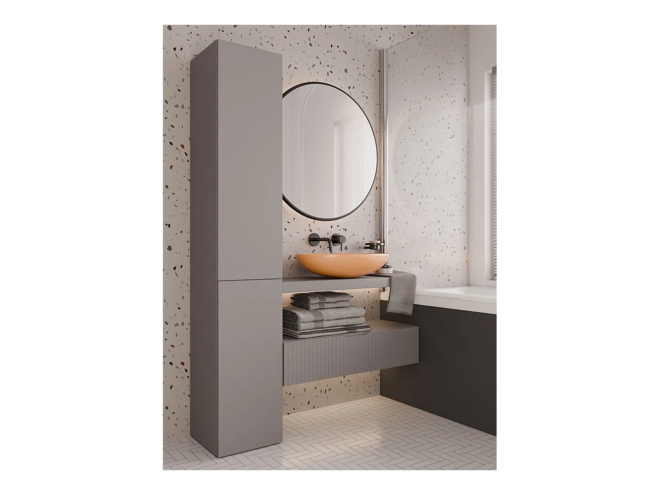 Meuble de salle de bain avec panier à linge : Argile, 174 x 31 x 30cm