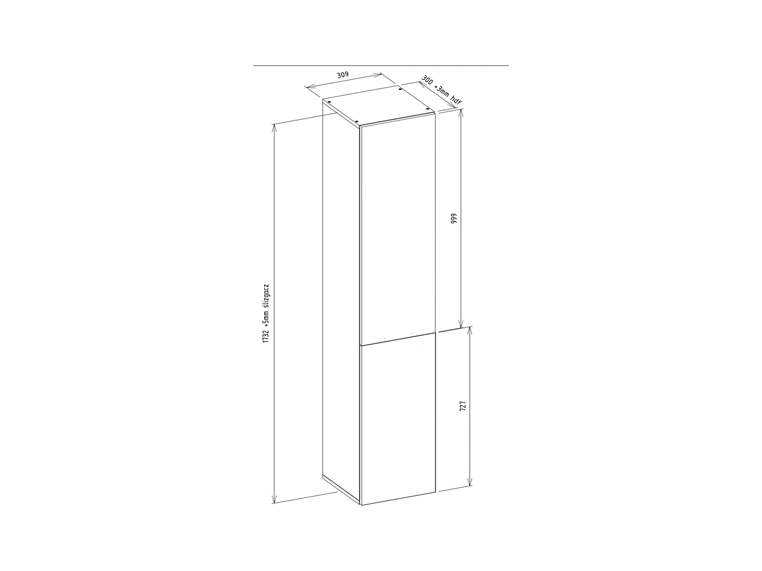 Meuble de salle de bain avec panier à linge : Argile, 174 x 31 x 30cm