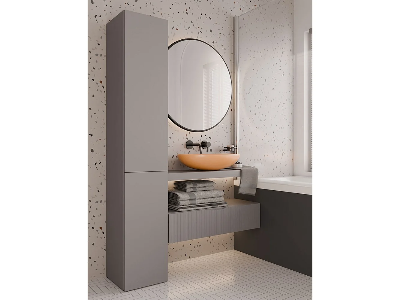 Badezimmermöbel mit Wäschekorb: Ton, 174 x 31 x 30 cm