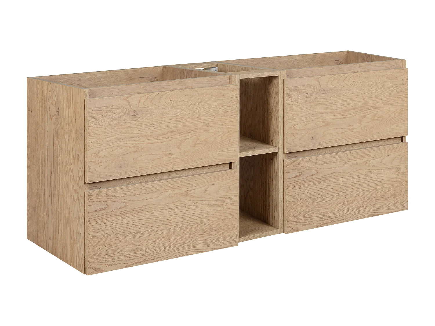 Meuble de salle de bain 140 cm (2 X 60 + 20), Couleur : Chêne Clair, 140 x 57 x 46 cm, sans plan de travail