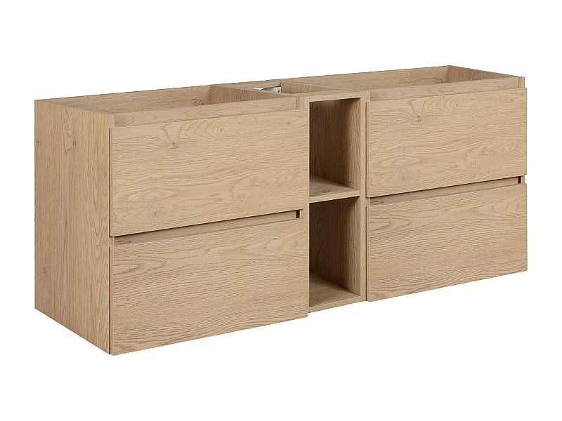 Meuble de salle de bain 140 cm (2 X 60 + 20), Couleur : Chêne Clair, 140 x 57 x 46 cm, sans plan de travail