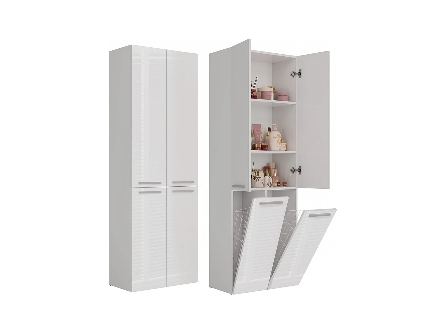 Meble łazienkowe, 174 x 30 x 60 cm, Biały Matowy / Biały Błyszczący