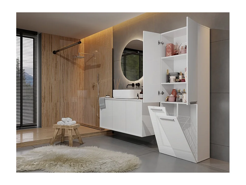 Meble łazienkowe, 174 x 30 x 60 cm, Biały Matowy / Biały Błyszczący