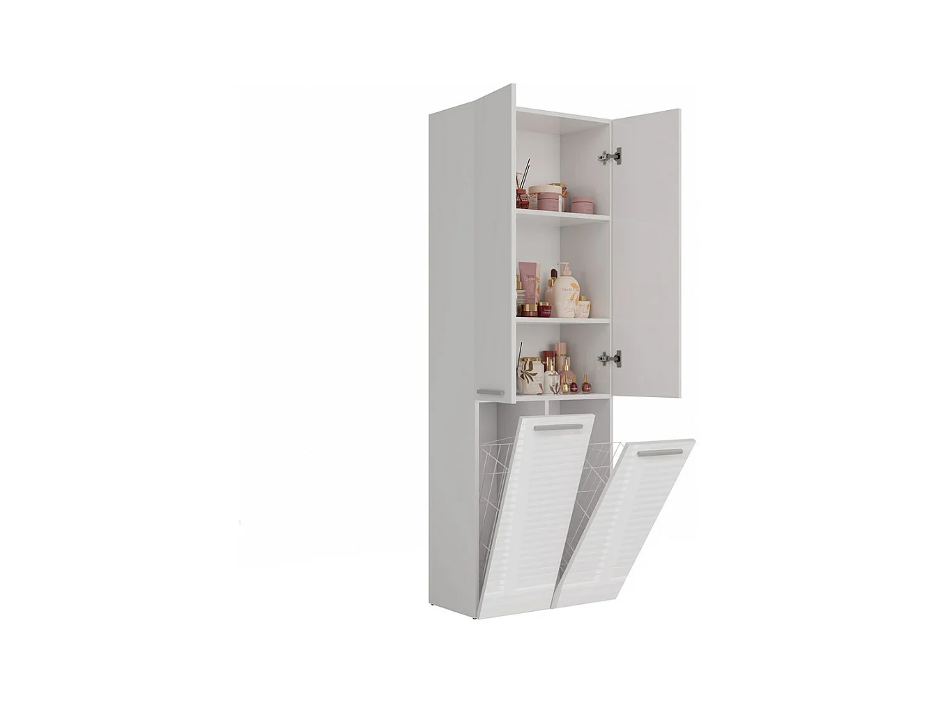 Meuble salle de bain, 174 x 30 x 60 cm, Blanc Mat / Blanc Brillant