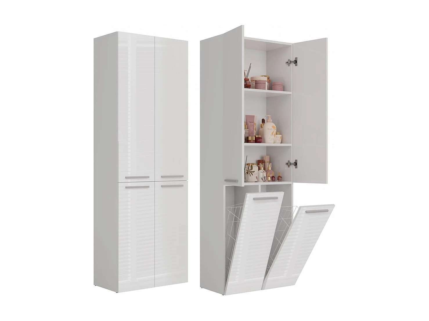 Badezimmermöbel, 174 x 30 x 60 cm, Mattweiß / Hochglanzweiß