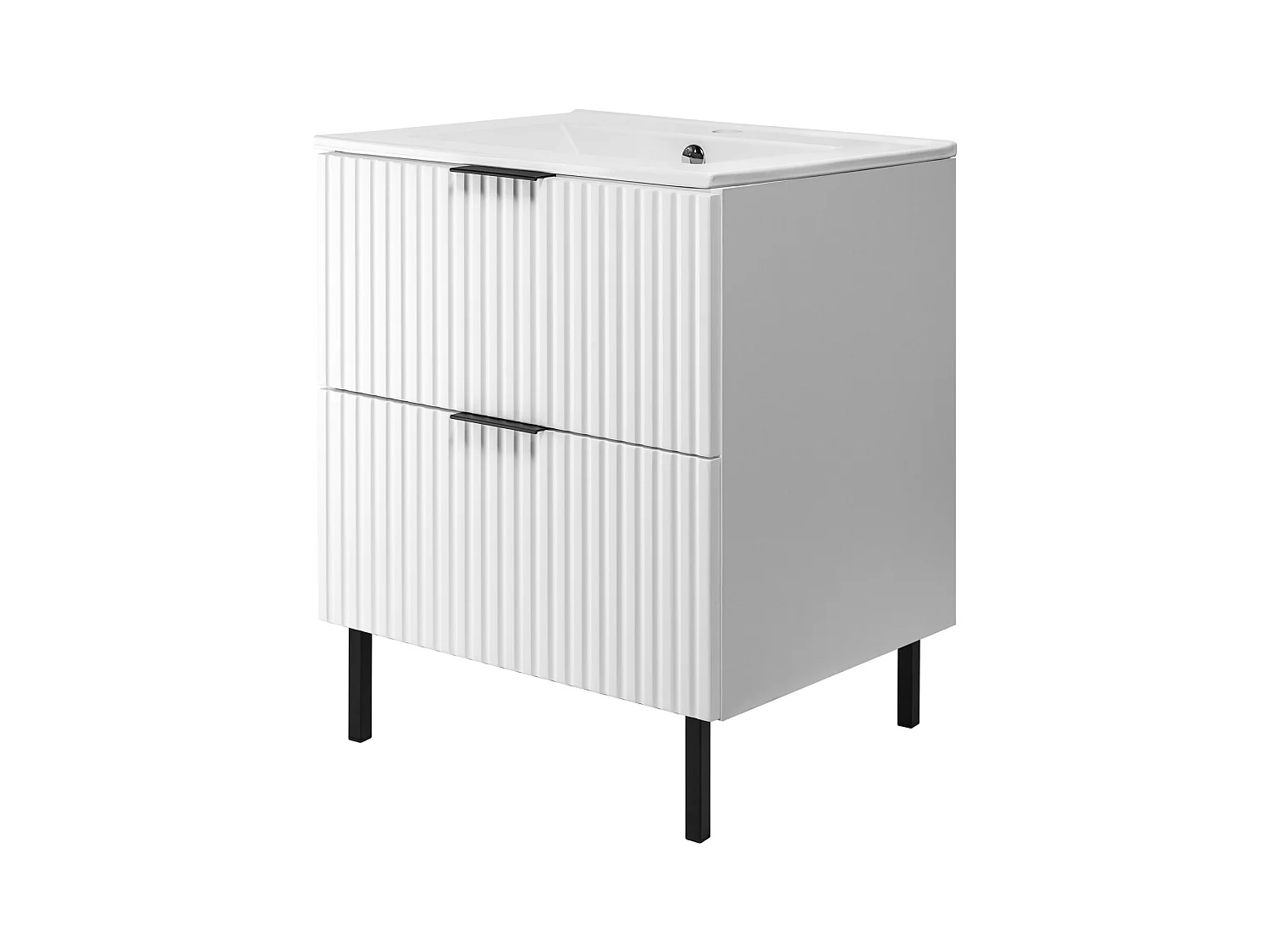 Meuble vasque, Blanc, 60 x 77 x 46 cm, poignée noire, sans plateau