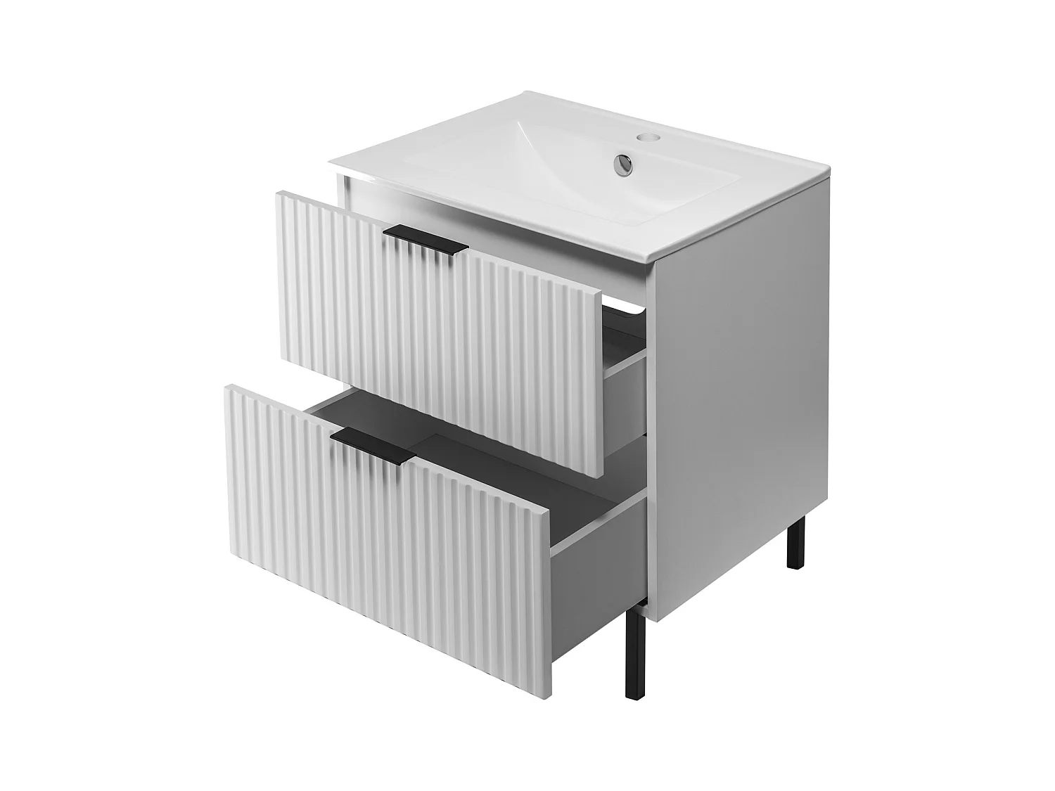 Meuble vasque, Blanc, 60 x 77 x 46 cm, poignée noire, sans plateau