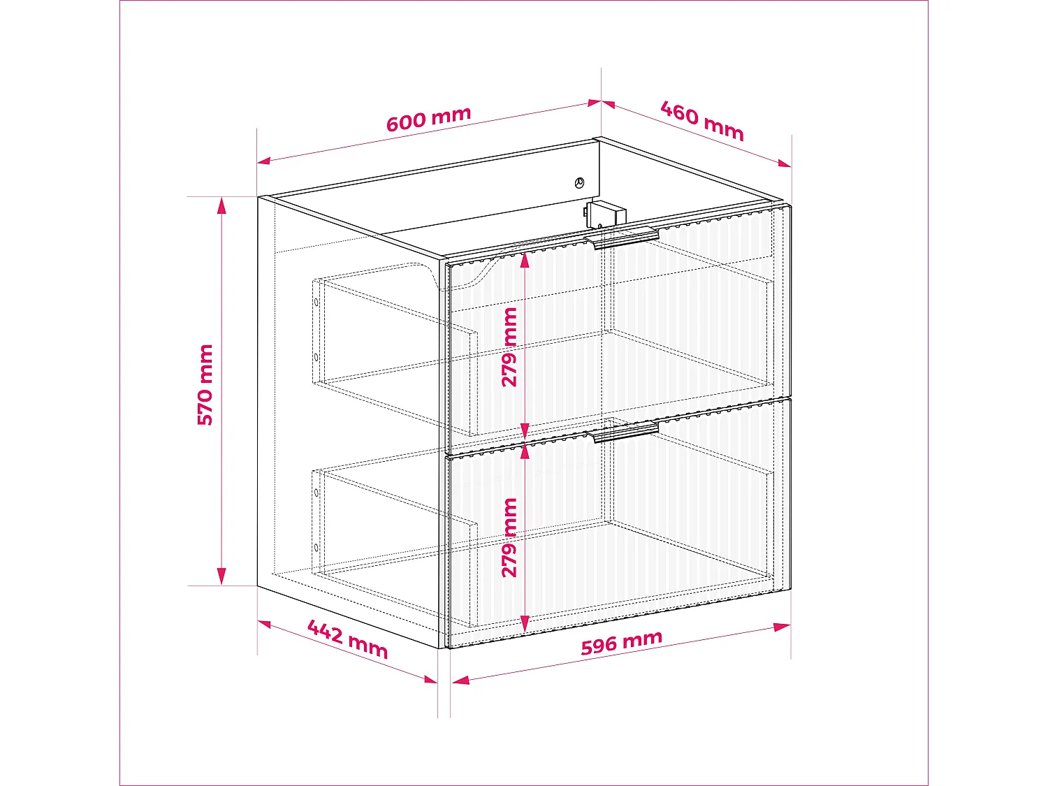 Meuble vasque, Blanc, 60 x 77 x 46 cm, poignée noire, sans plateau