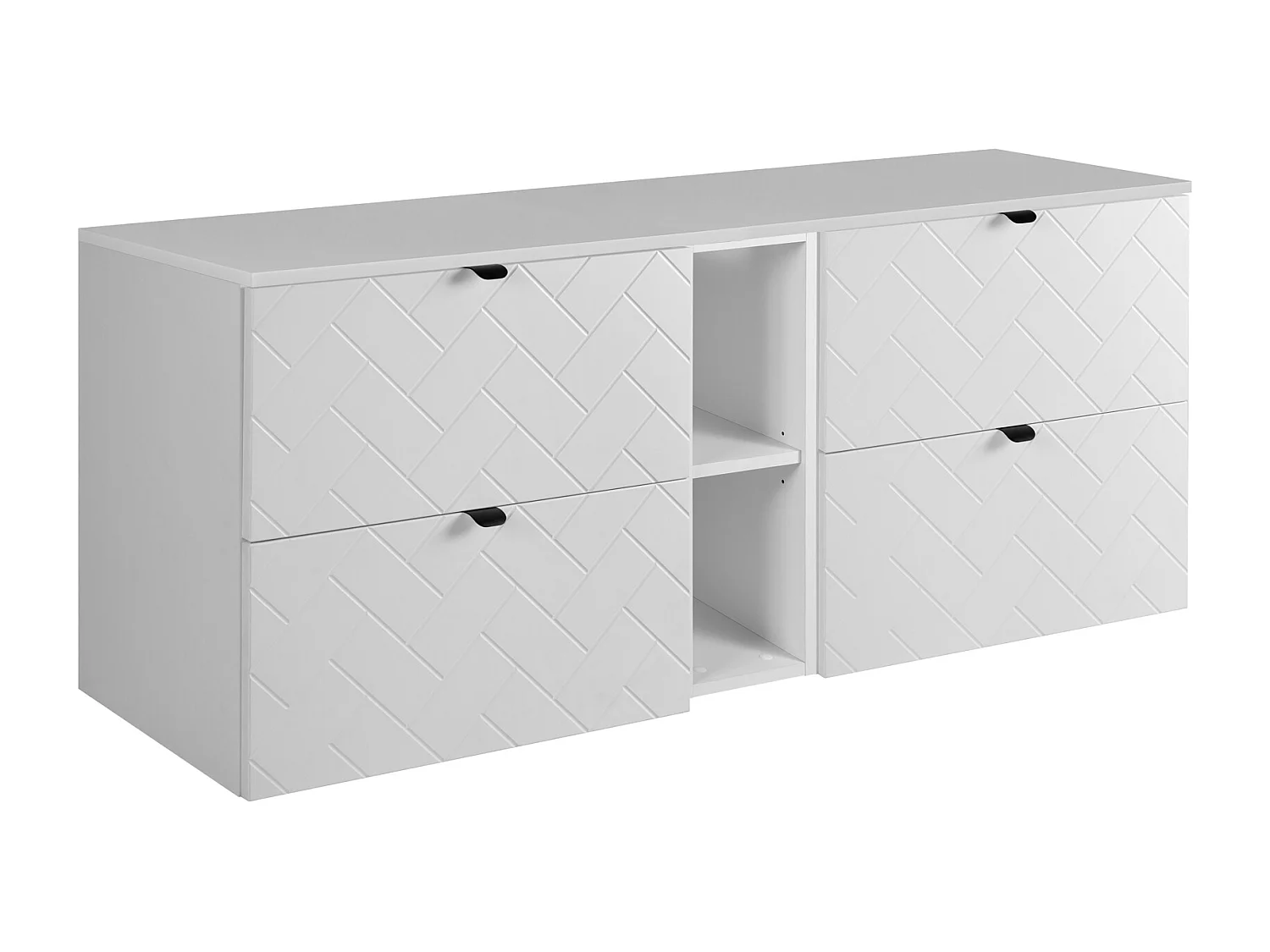 Mueble de baño, blanco mate, 140 x 57 x 46 cm, tiradores negros