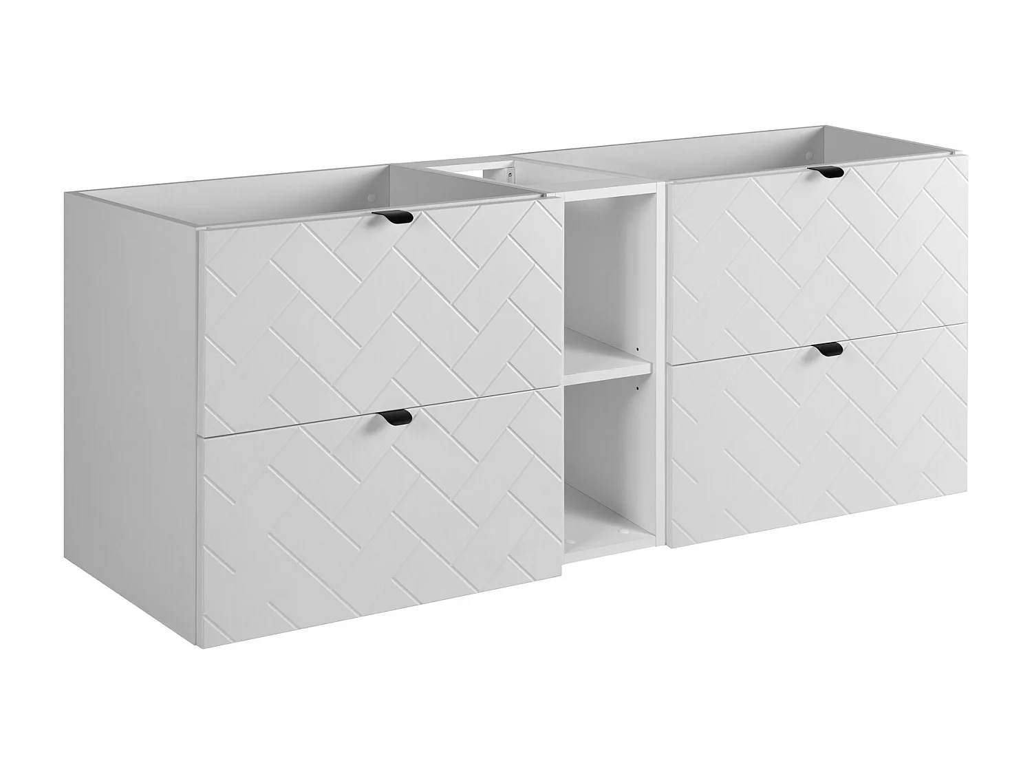 Badkamermeubel, Mat Wit, 140 x 57 x 46 cm, zwarte handgrepen