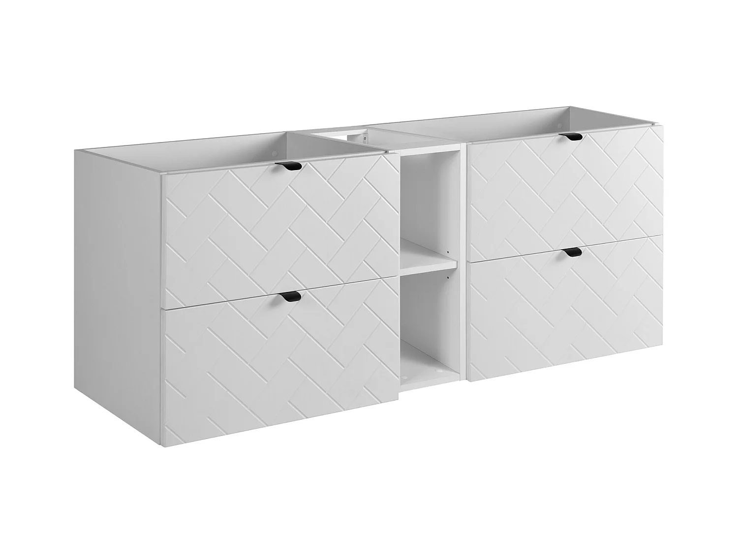 Meuble de salle de bain, Blanc Mat, 140 x 57 x 46 cm, poignées noires