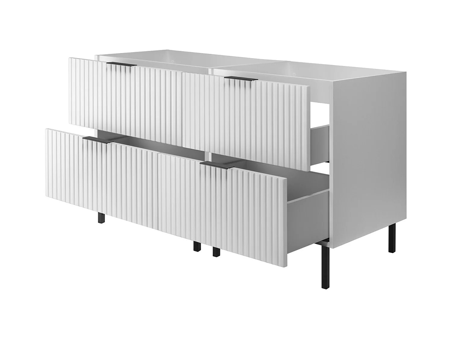 Meuble vasque, Blanc, 120 (2 x 60)  x 77 x 46 cm, poignée noire, sans plateau