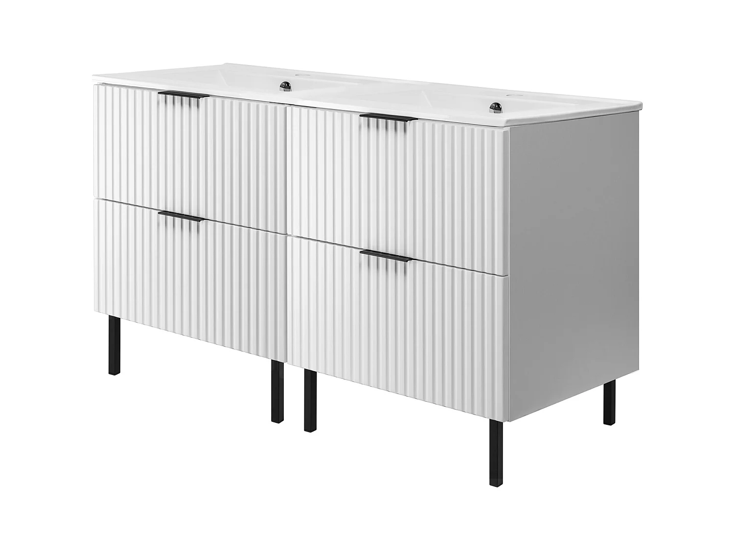 Meuble vasque, Blanc, 120 (2 x 60)  x 77 x 46 cm, poignée noire, sans plateau