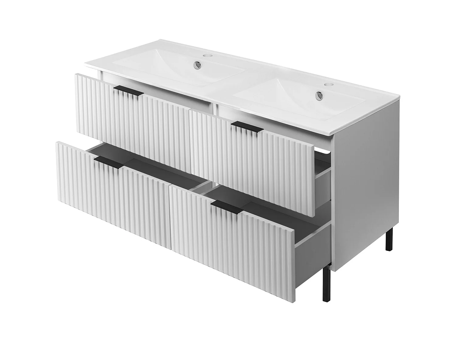 Meuble vasque, Blanc, 120 (2 x 60)  x 77 x 46 cm, poignée noire, sans plateau