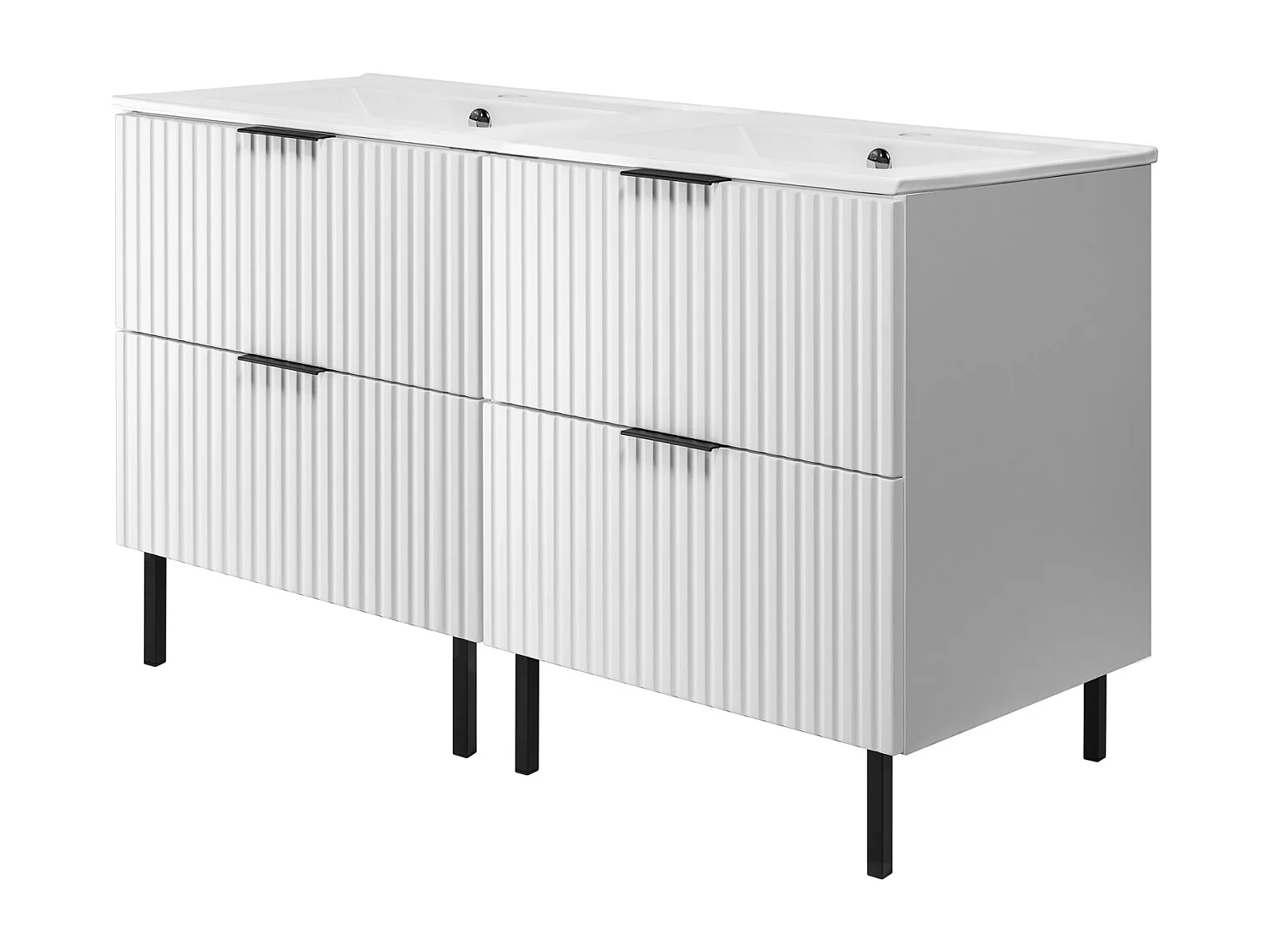 Meuble vasque, Blanc, 120 (2 x 60)  x 77 x 46 cm, poignée noire, sans plateau