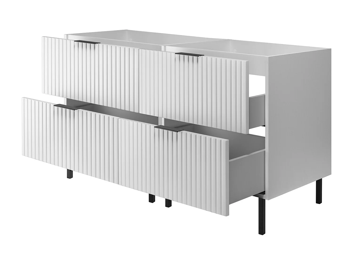 Meuble vasque, Blanc, 120 (2 x 60)  x 77 x 46 cm, poignée noire, sans plateau