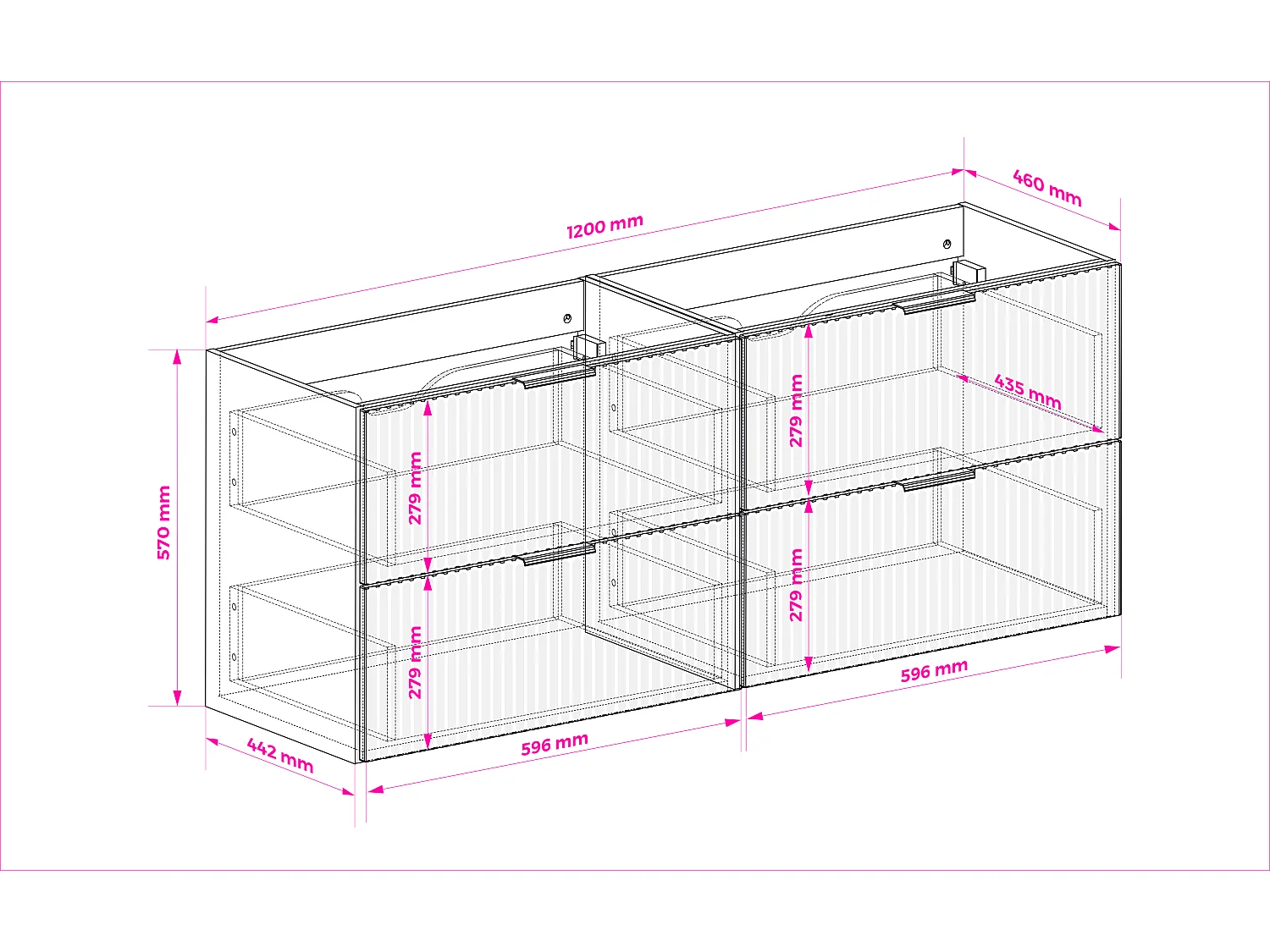 Meuble vasque, Blanc, 120 (2 x 60)  x 77 x 46 cm, poignée noire, sans plateau