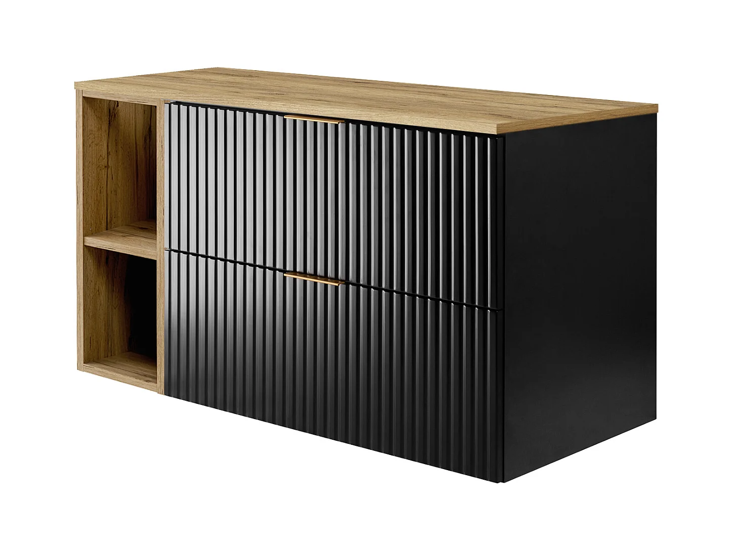 Badezimmermöbel, Schwarz / Craft Oak + Goldgriff, 100 x 57 x 46 cm