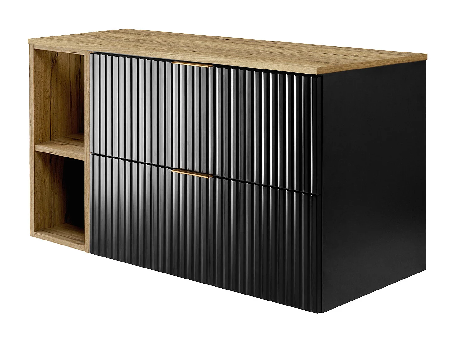 Meuble vasque, Noir / Chêne Craft + poignée dorée, 100 x 57 x 46 cm